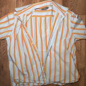 Nicole Miller Orange Blue Green Stripes Casual Button Down Shirt size XL